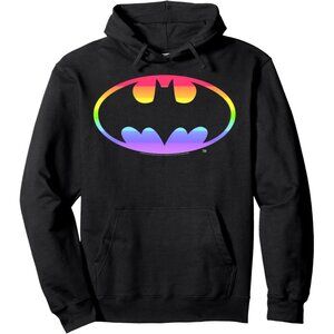 Womens Black Pride Batman Rainbow Gradient Logo Pullover Hoodie
